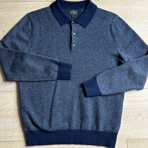 JCREW Cashmere collared sweater-polo - SMALL — BLUE HERRINGBONE